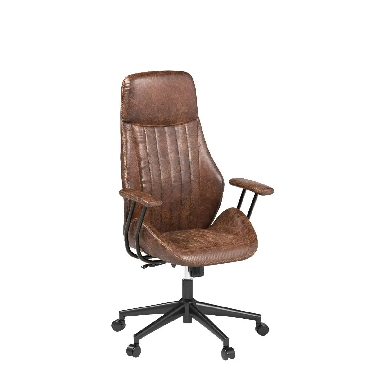 Mid-Century Modern High Back Ergonomic Swivel Task Chair, Faux Suede Leather Computer Rolling Armchair, Dark Brown, Customized