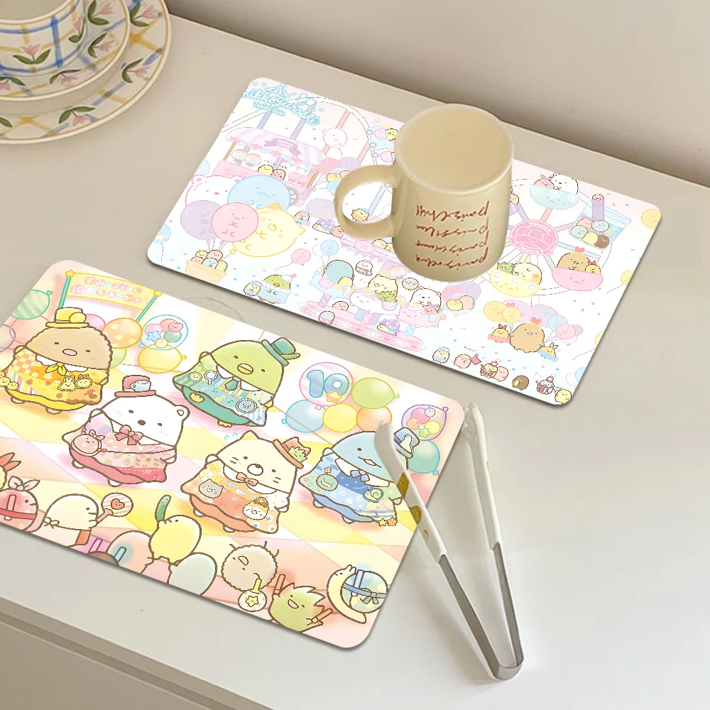 Sumikko Gurashi Coffee Cup Ironing Mat Modern Art Texture Drying Mat Kitchen Counter Coffee Bar Drain Mat