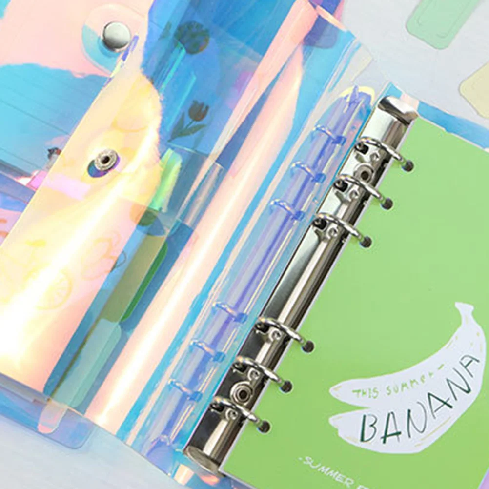 

Colorful Rainbow 6 Rings Binder Cover Strong Metal Snap Button Transparent PVC Travel Journal DIY Notebook School Office