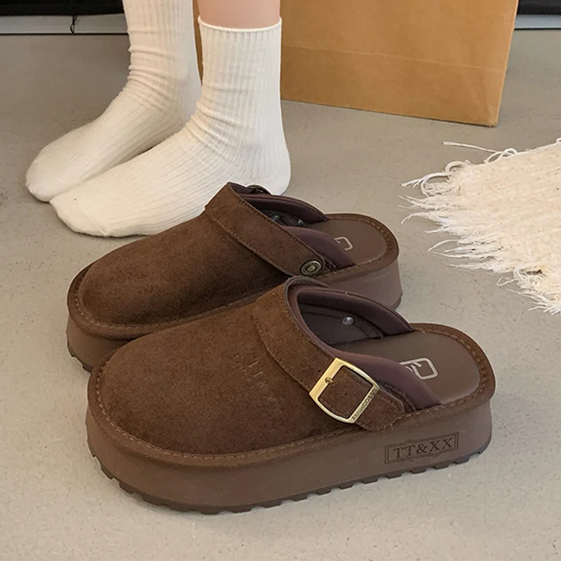 

Women's Mules Shoes Flats Platform Slippers Casual Fashion Sandals 2025 Autumn Suede Slingback Flip Flosp Designer Mujer Zapatos