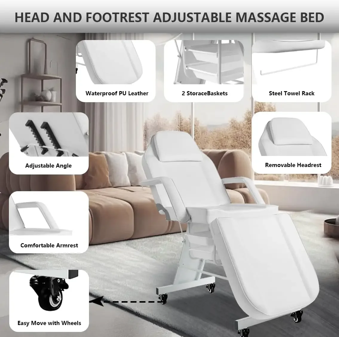 

Facial Chair with Wheels Tattoo Chair 73inch Adjustable Tattoo Bed for Client Massage Table with Stool Massage Table Facial Bed