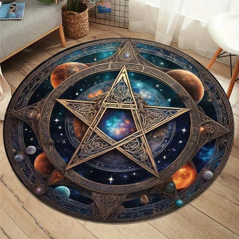 3D Cosmic Planet Pentagram Round Area Rugs Living Room Bedroom Chair Mats Bathroom Toilet Non-slip Floor Mats Home Decor Carpets