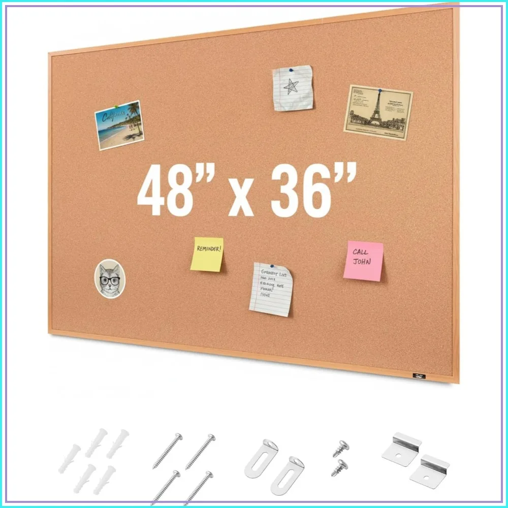 

48x36 Inch Cork Notice Board, Framed Bulletin Board for Walls, Pin Board for Office & Home Decor
