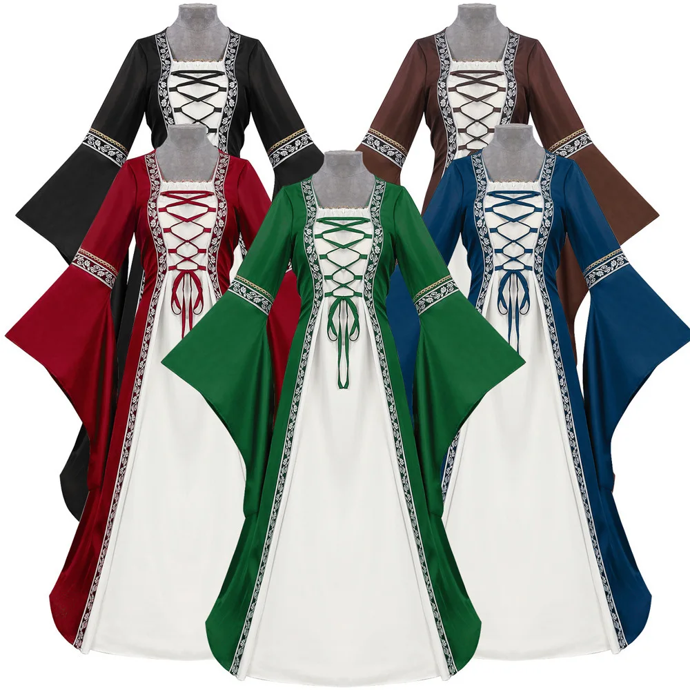 

Классический средневековый женский костюм для выступлений: простая юбка в стиле ретро, фольклорный дизайн, зимняя коллекция