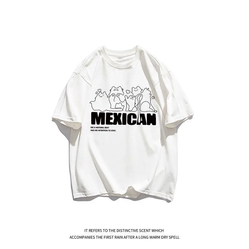 American Fashion Cotton Short Sleeved Men And Women Summer Port Style Loose T Shirt Simple Style Senior Design Couple Top Y2k