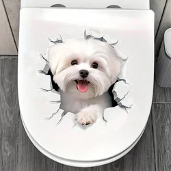 Cute 3D Cartoon Dog Toilet Stickers Decoration for Living Room, Bedroom, and Home Decor Flowers Wall Decals Self-Adhesive