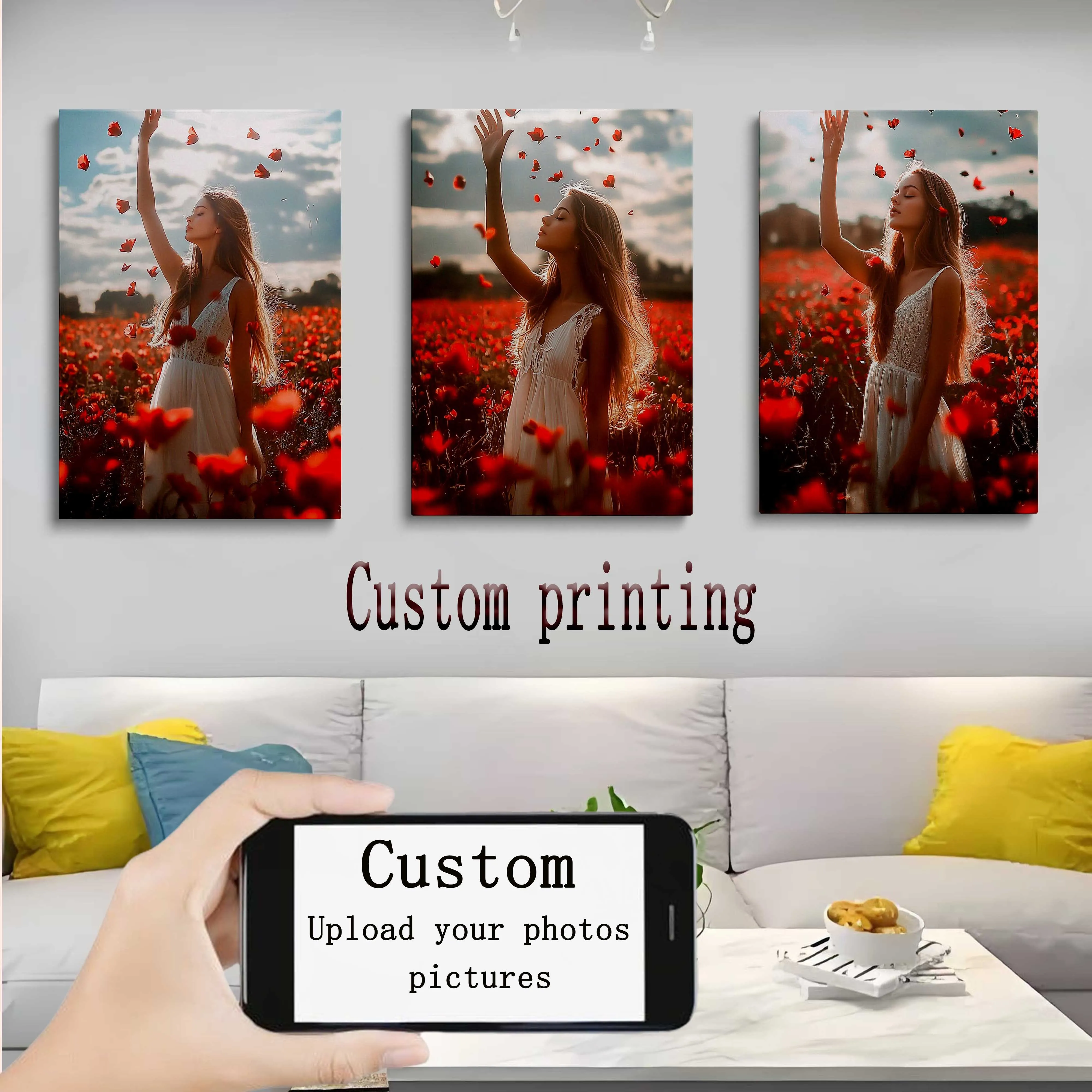 3-teiliges Set Individueller Leinwanddruck Personalisiertes Foto Geeignet für Familienleben Haustiere Landschaften Paare Hochzeiten Heim-Deko Poster Geschenke