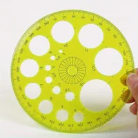1pc 360-Degree Rotating Round Ruler - Transparent Blue Template with Circles & Degrees for Drafting, Patchwork, Office 4