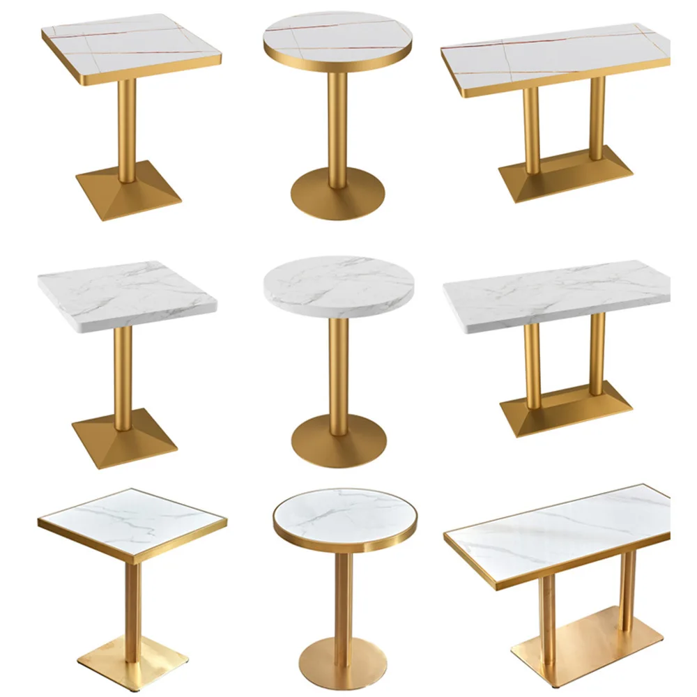 

Light luxury milk tea shop table and chair cafe imitation marble round table dessert shop snack fast food restaurant table