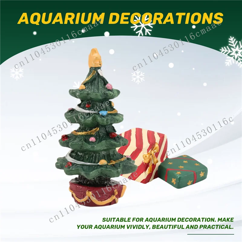 NEW Christmas Aquarium Decoration Xmas Tree Present Box Miniature Resin Micro-Landscape Ornaments For Fish Tank Supplies-B61B
