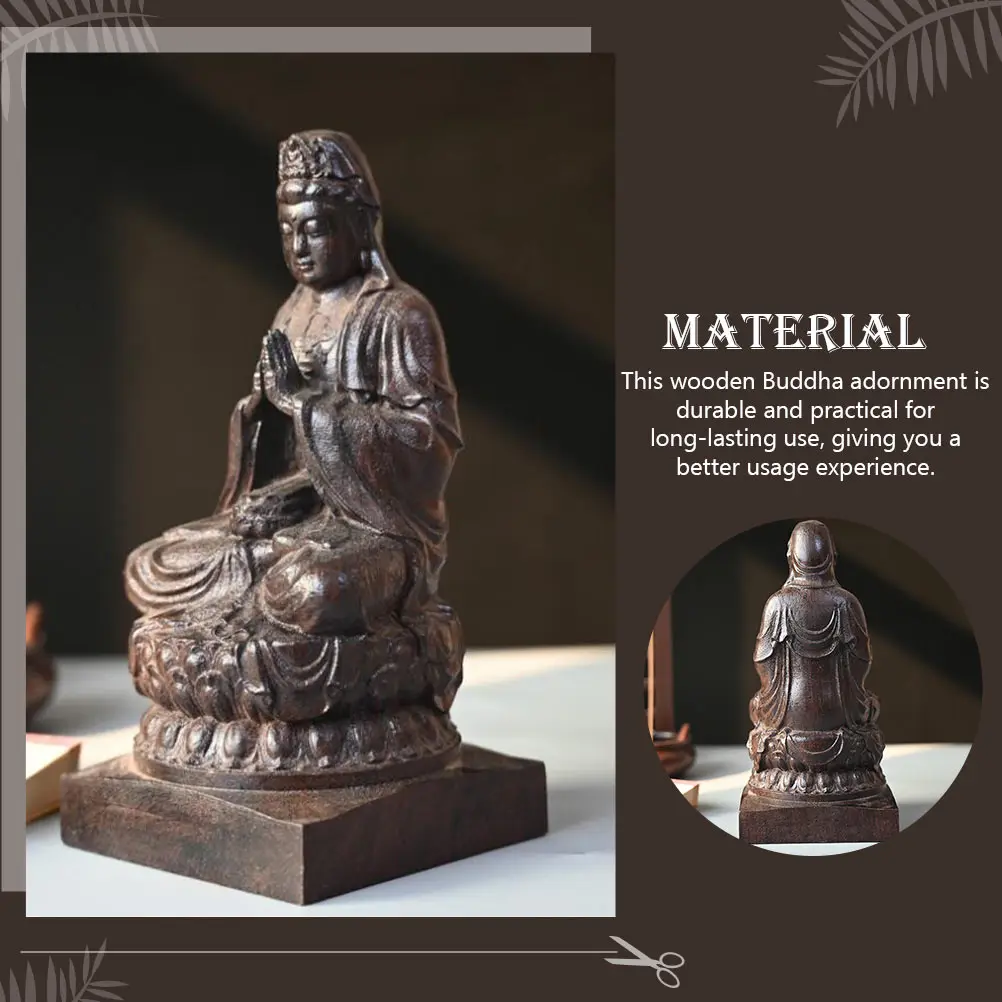 

Exquisite Wooden Yin Statue Carved Home Desktop Decor Vintage Religious Adornment Wood Gift For