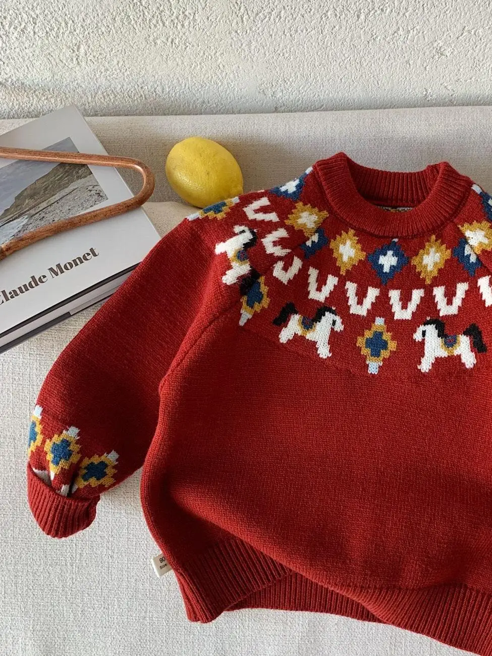 

Red Knitted Sweater for Girls Comfortable Casual Winter New Year Top Cotton Long Sve round Ne Regular Fit Commute Sle