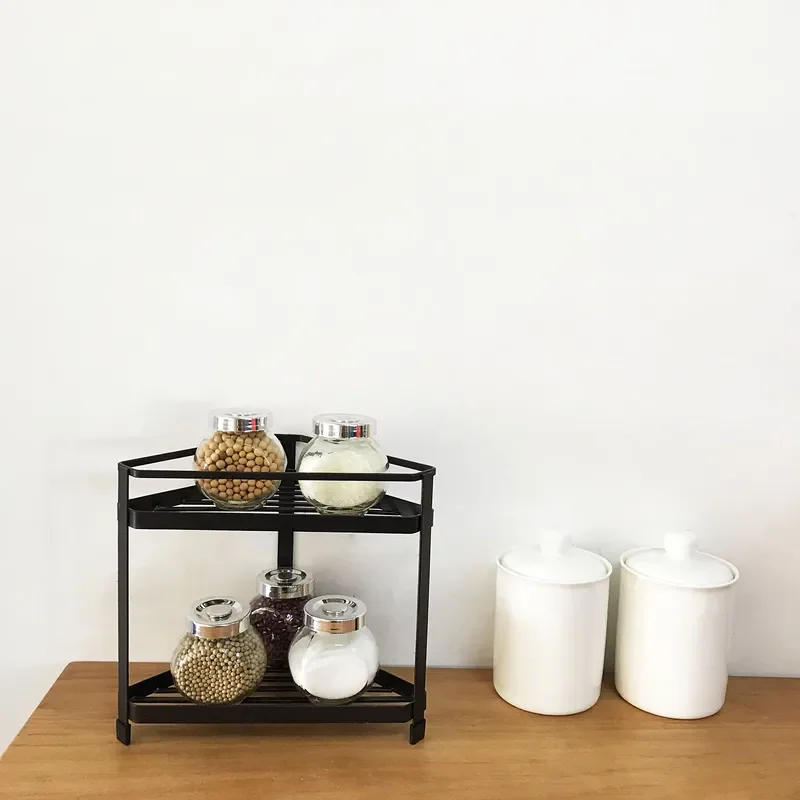 New Design 2 Tier Carbon Steel Kitchen Organizer Custom Spice Rack Storage Shelf for Countertop Pantry Organization Home