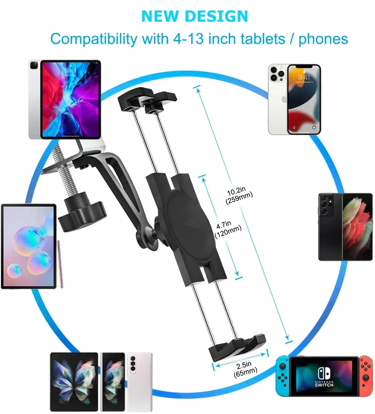 Kitchen Tablet Mount Aluminum Clamp 360° Rotation for 7-14.5 inches Clamp Tablets Phone Holder for iPad Xiaomi Samsung Huawei