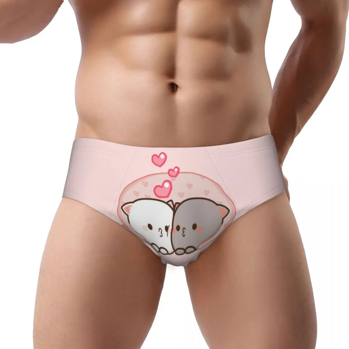 

Custom Mens Cute Mochi Cat Peach And Goma Love Kiss Panties Underwear Male Soft Briefs Underpants