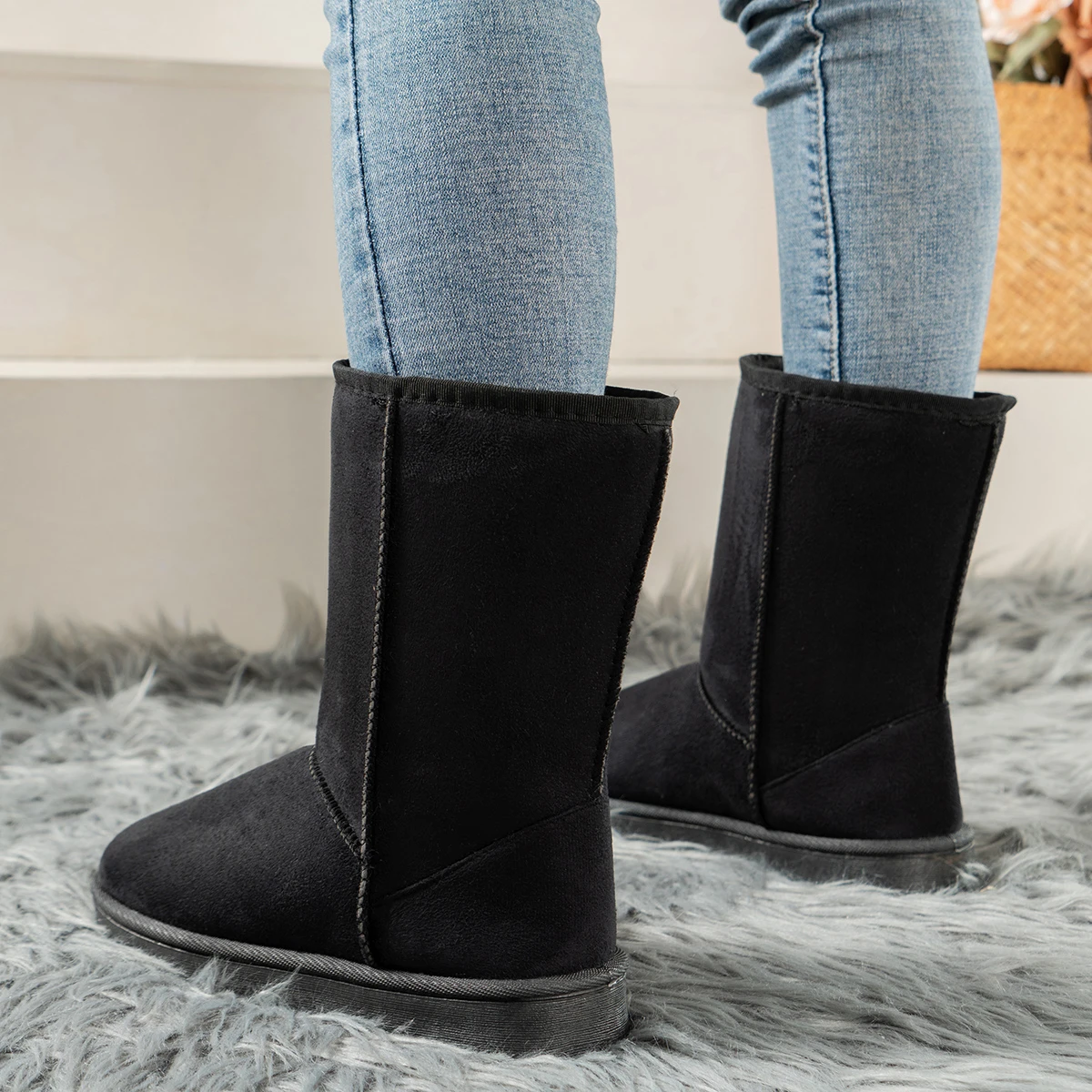 Women Shoes on Sale High Quality Winter Slip-on Mid-calf Women Boots Fashion Solid Casual Snow Boots Large Size Platform Boots