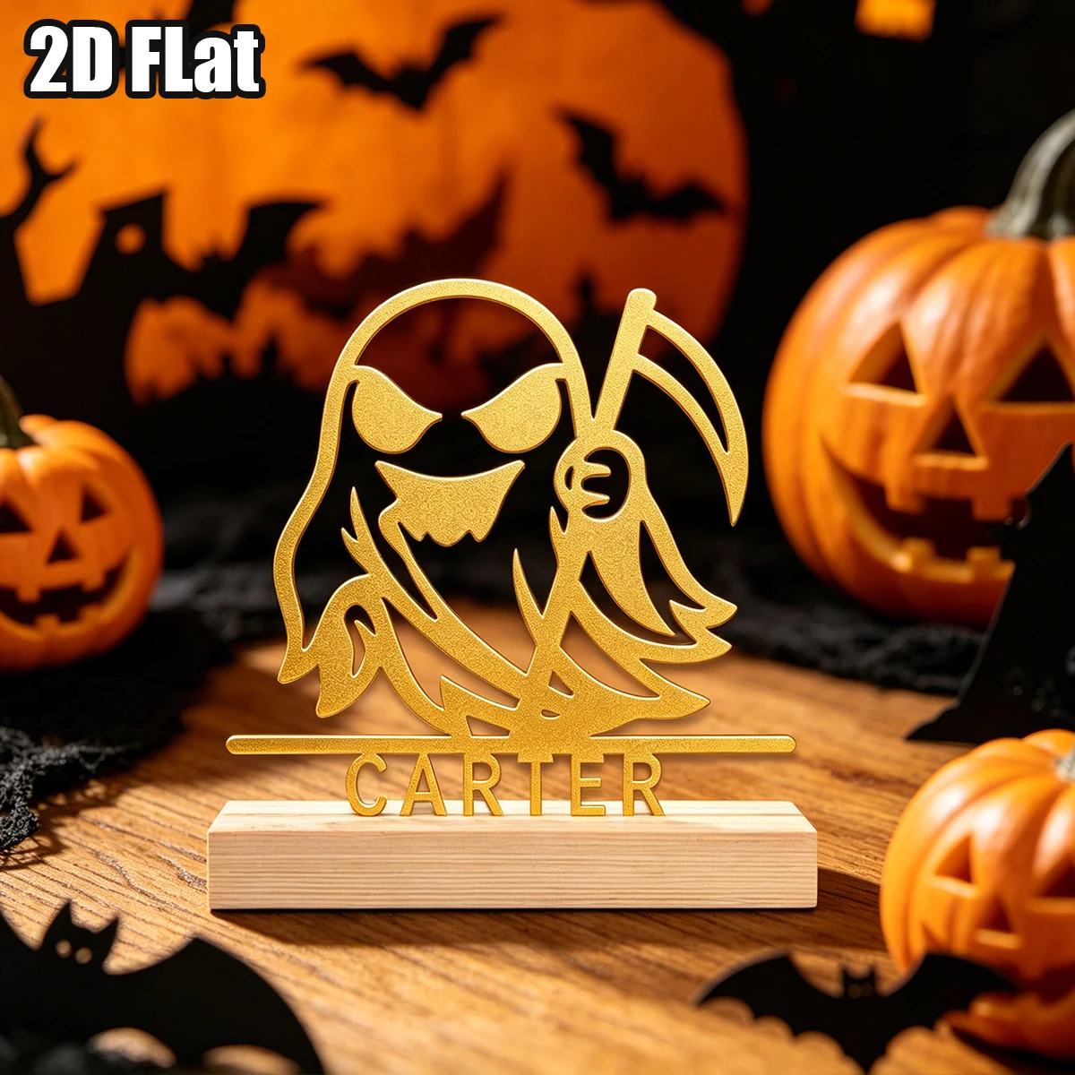 1Pc Custom Halloween Ghost Wooden Base Metal Ornament,Home Room Desktop Decor,Ideal Birthday Wedding Halloween Festive Gift