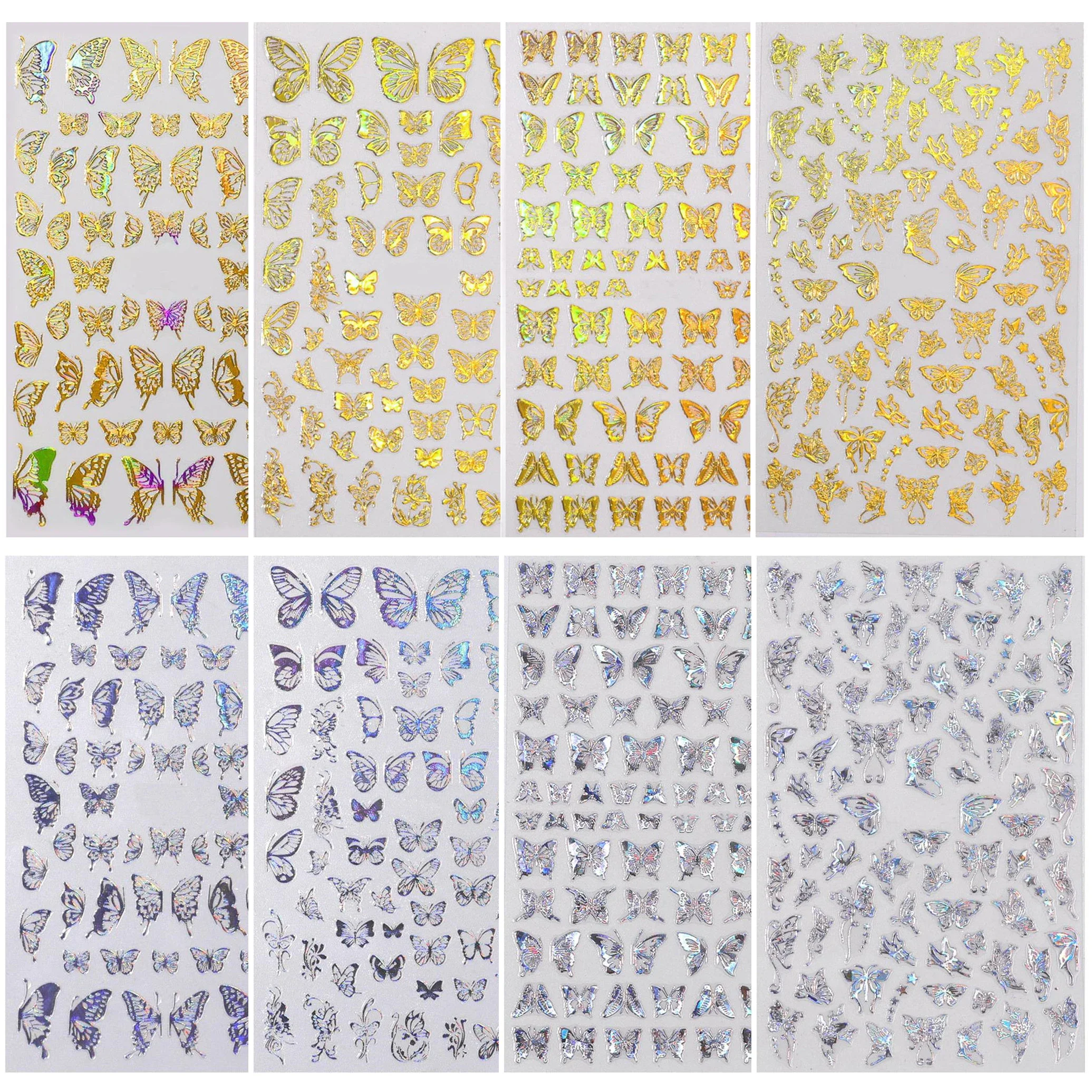 Kit decorazione per nail art con farfalla: adesivi, glitter, gemme, fogli e strumenti - Set per unghie fai da te tutto in uno