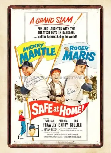 1962 Mantle Maris Safe at Home Movie Poster tin sign