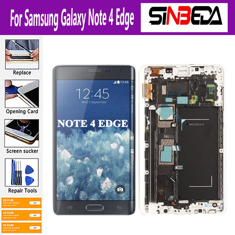 Super AMOLED For Samsung Galaxy Note 4 Edge N915 N915 N915F LCD Display For Samsung Note4 Edge Touch Screen Digitizer With Frame