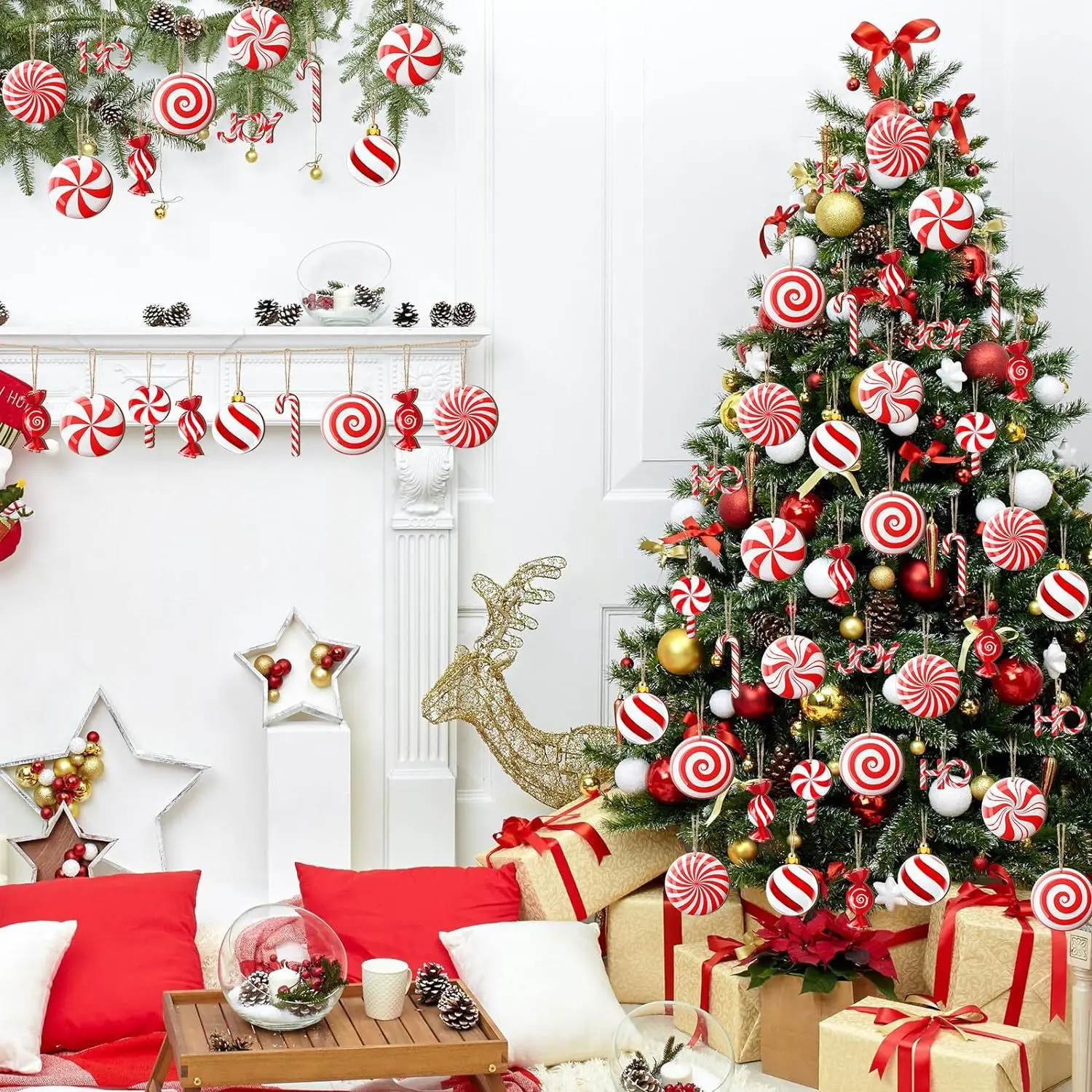 12Pcs Colorful Wooden Christmas Tree Decorations Scented Mint Candy Canes Hanging Ornaments Stick Candy Christmas Decorations - Detail 1