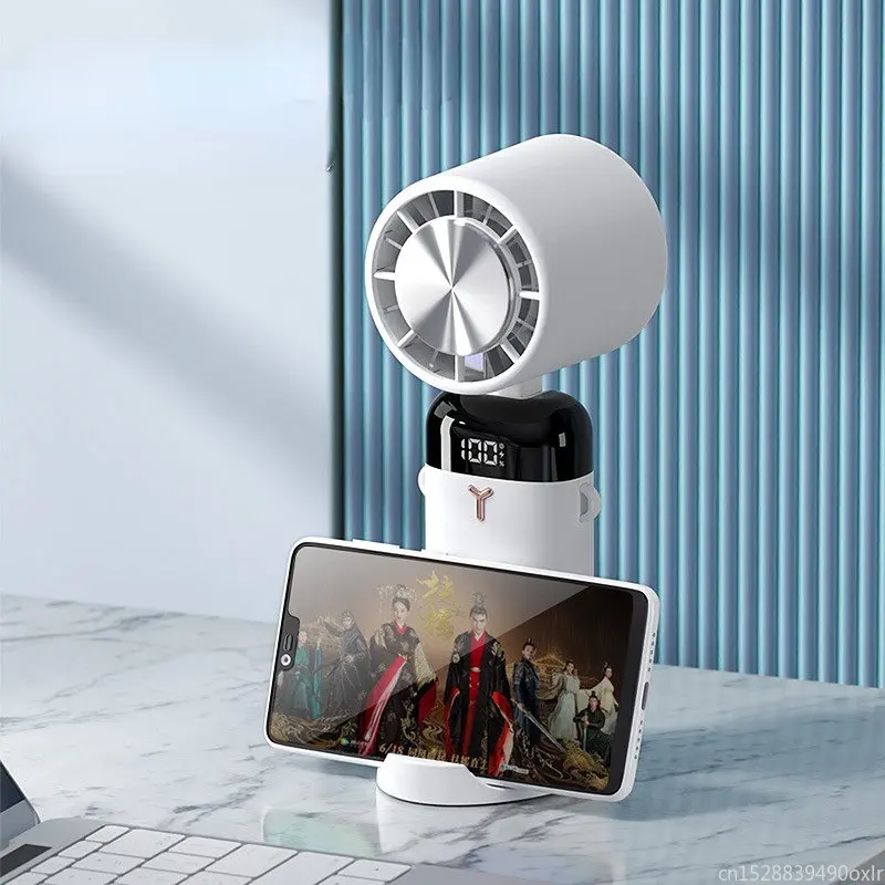 Youpin 2023 New Chargeable Cooling Handheld Fan Desktop Folding Mini Digital Display Mobile Phone Bracket Student Electric Fans