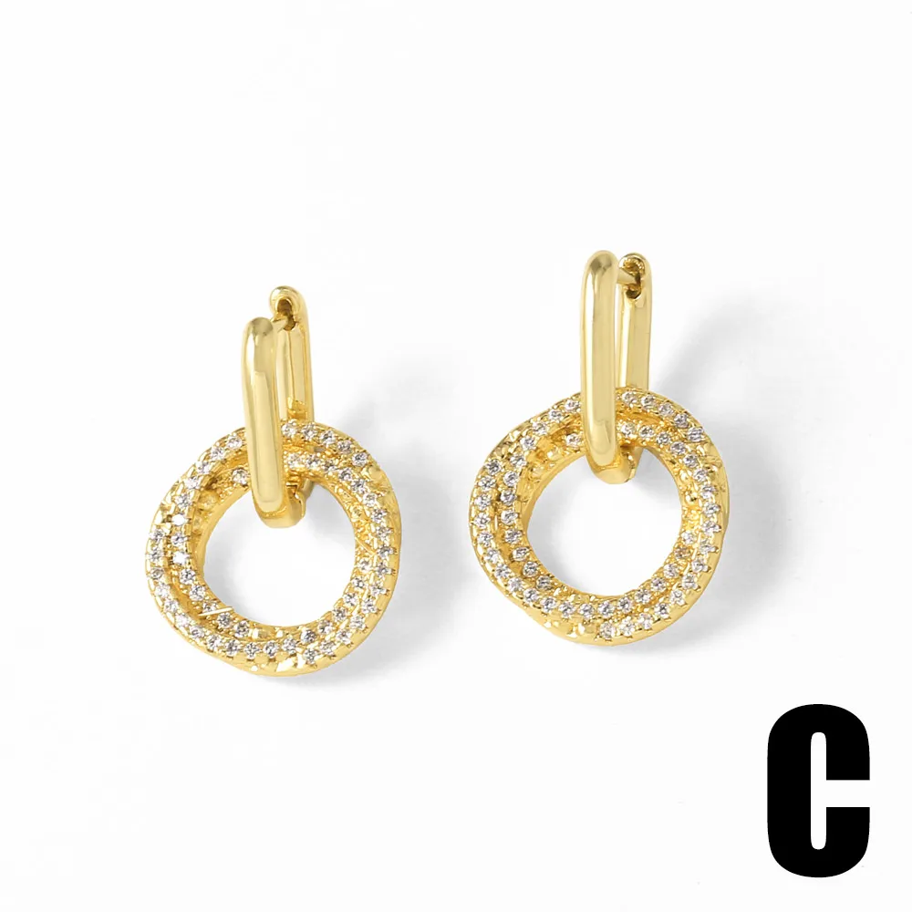 FLOLA Dainty Clear Crystal Round Earrings For Women Gold Plated Hoop Heart Dangle Earrings CZ Jewelry Gifts ersz55
