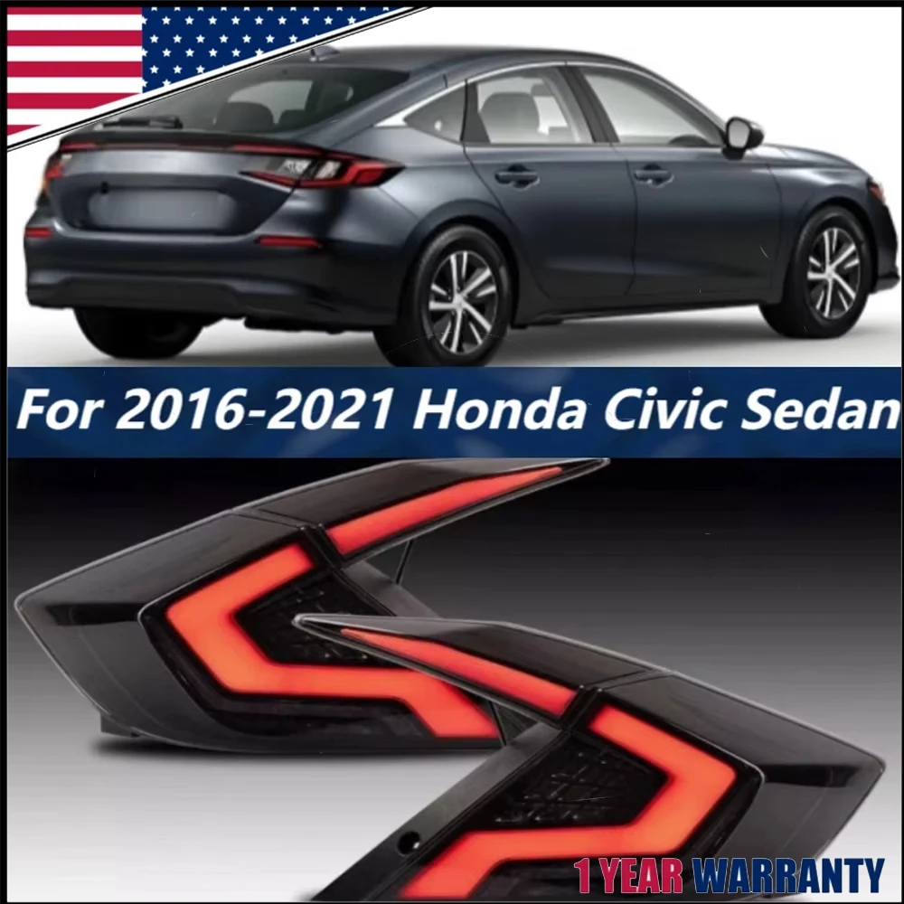 

1Pair NEW Smoked LED Car Taillights Assembly For Honda Civic Sedan 2016-2021 High Quality Left Right Car Rear Light Assembly