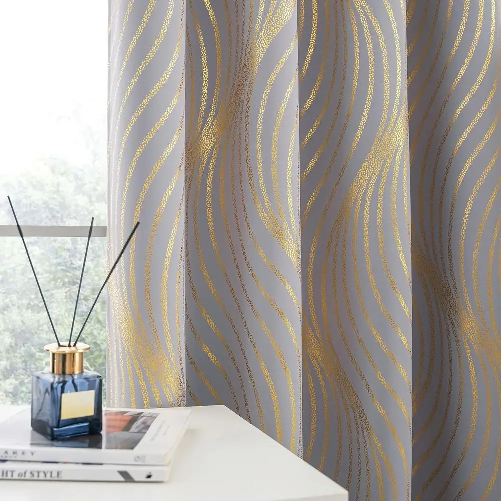 84 tende a pois ondulati in oro grigio con isolamento termico per camera da letto, tende da soggiorno in oro metallizzato a 2 pannelli con passacavo