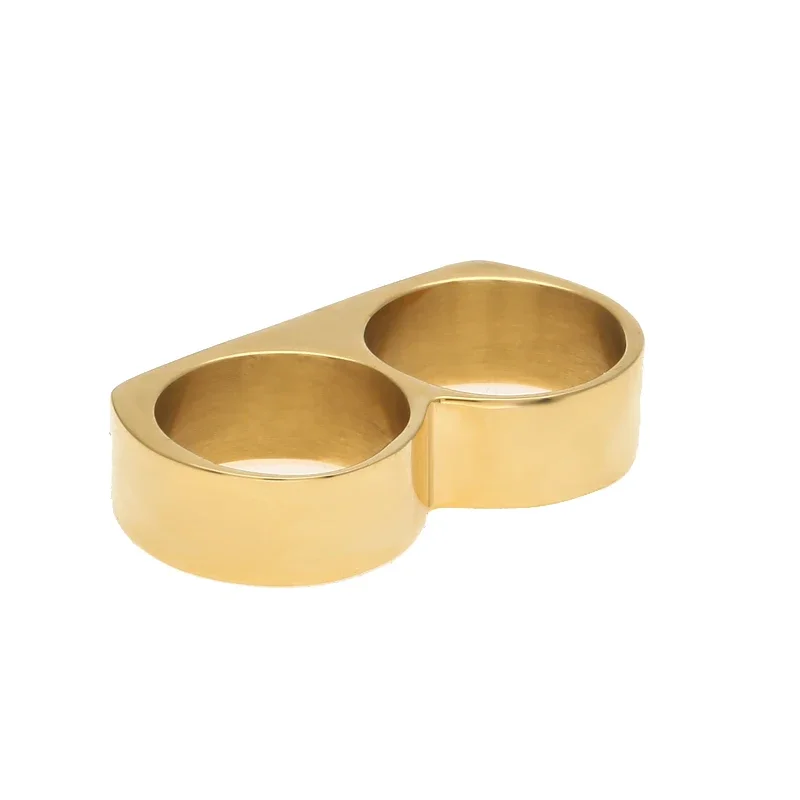 TUES Original Designer Stainless Steel Two Finger Ring Iced Out Hip Hop Polish Ring for Men Fashion Jewelry Birthday Gift 2024