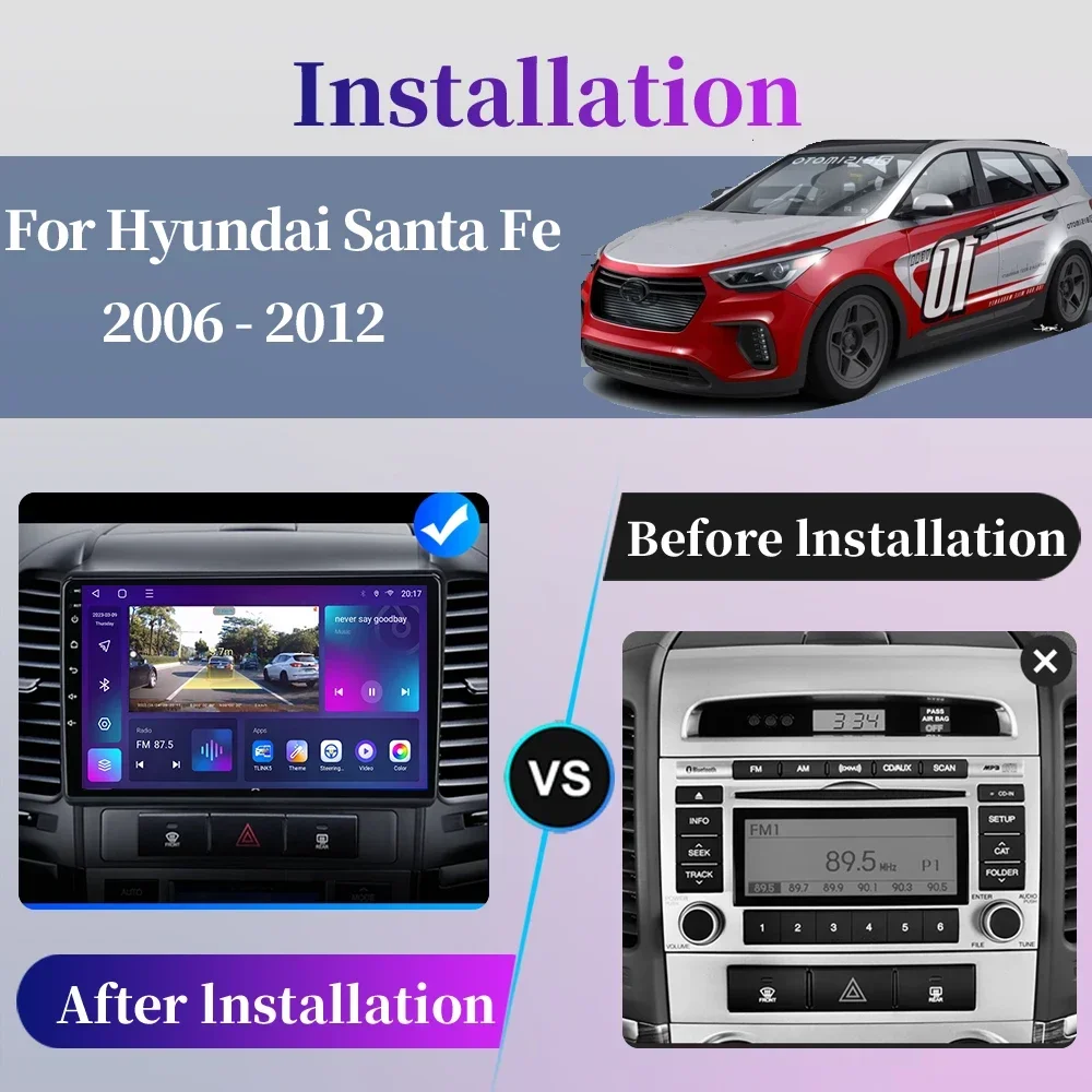 For Hyundai Santa Fe 2 2006-2012 Android Car Radio Multimidia Player GPS Navigation Carplay Screen Auto Stero Intelligent System