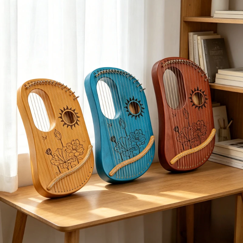 Arpa Lírica de Madera de 16 Cuerdas, Arpa de Ejercicio para Principiantes, Lírica Portátil, Instrumentos Musicales Profesionales para Adultos