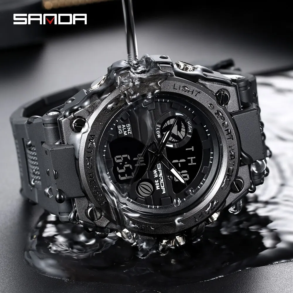 SANDA Top Luxury Watches Men Military Army Mens Watch Waterproof Sport Wristwatch Dual Display Watch Male Relogio Masculino