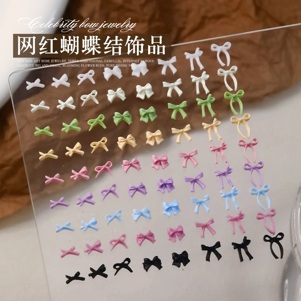 20pcs Bows Nail Art Aaccessories Mixed Colors Bow Macaron Cartoon 5D 8 Styies Ribbon Bow tie Resin Nail Charms DIY Manicure Tool
