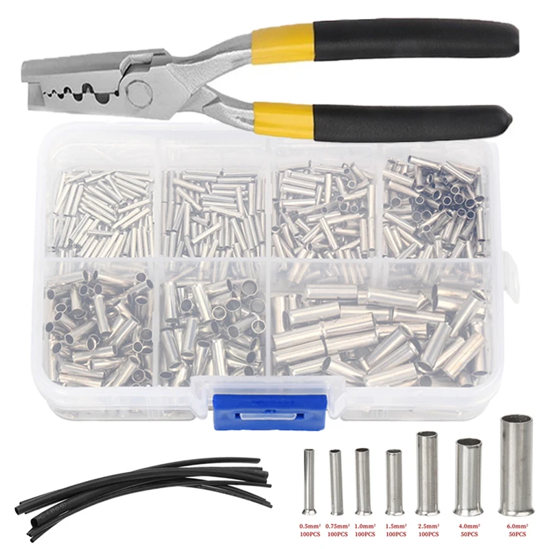 

600pcs Small Copper Connecting Pipe Tube Wire Joint Connector Set Tubular Ferrules Cord End Cable Terminal with Crimping Pliers