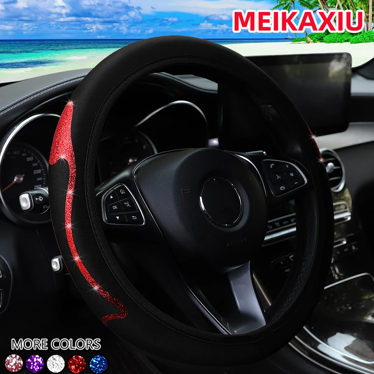 15-Inch Women's Dynamic Car Decoration Flashing Arrows Ring-Free Steering Wheel Cover Car Accessories