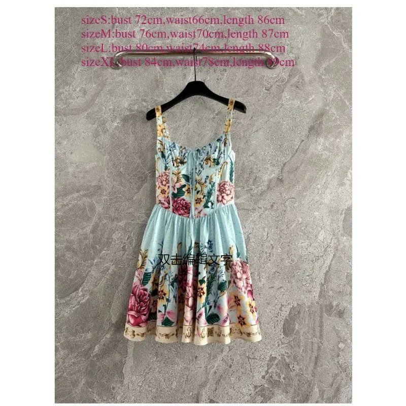 High Quality Blue Print Flowers Appliqued Halter Ruffles Irregular Hem Mini Dress 2025