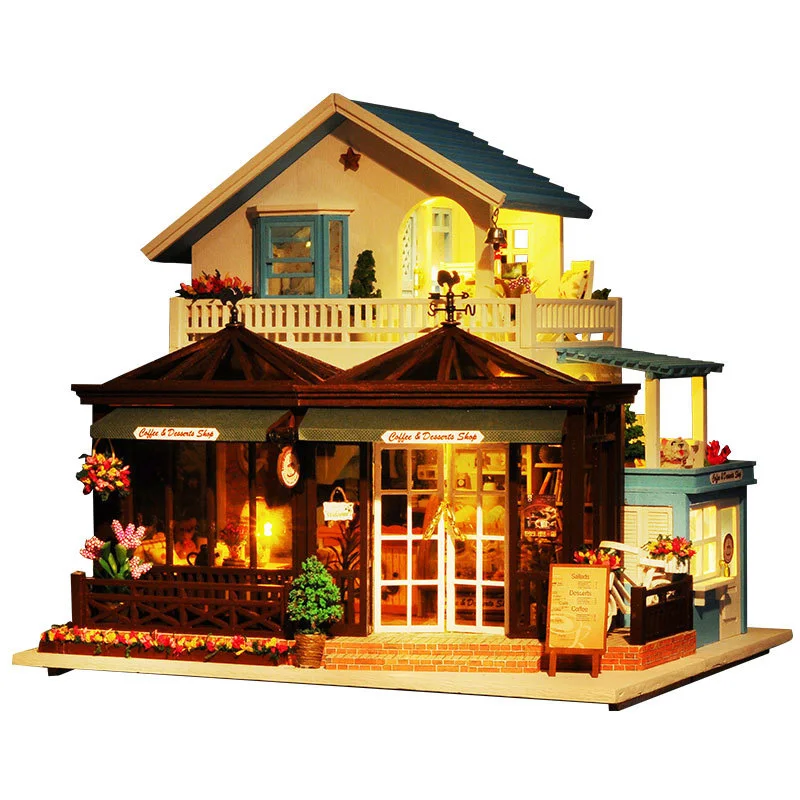 Fai da te europeo grande Villa Casa delle bambole mobili in miniatura con kit LED case delle bambole assemblare giocattoli per bambini regalo di