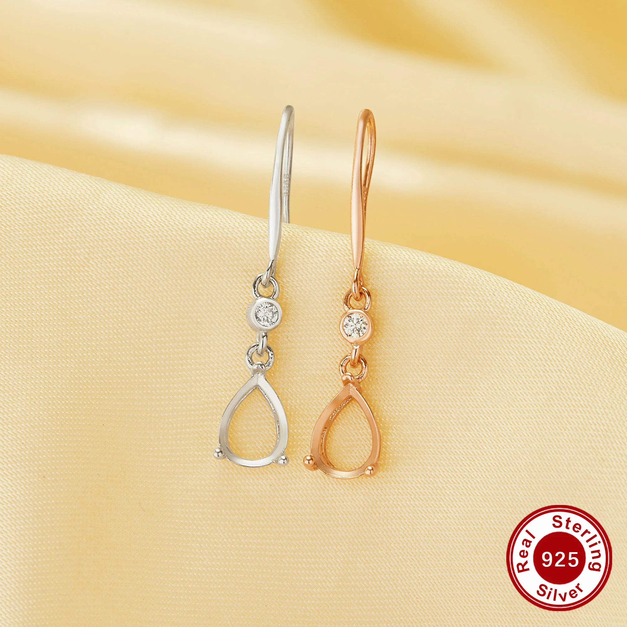 

Pear Prong Hook Earrings Settings,Solid 925 Sterling Silver Rose Gold Plated Earrings,Minimalist Pear Earrings 1706208