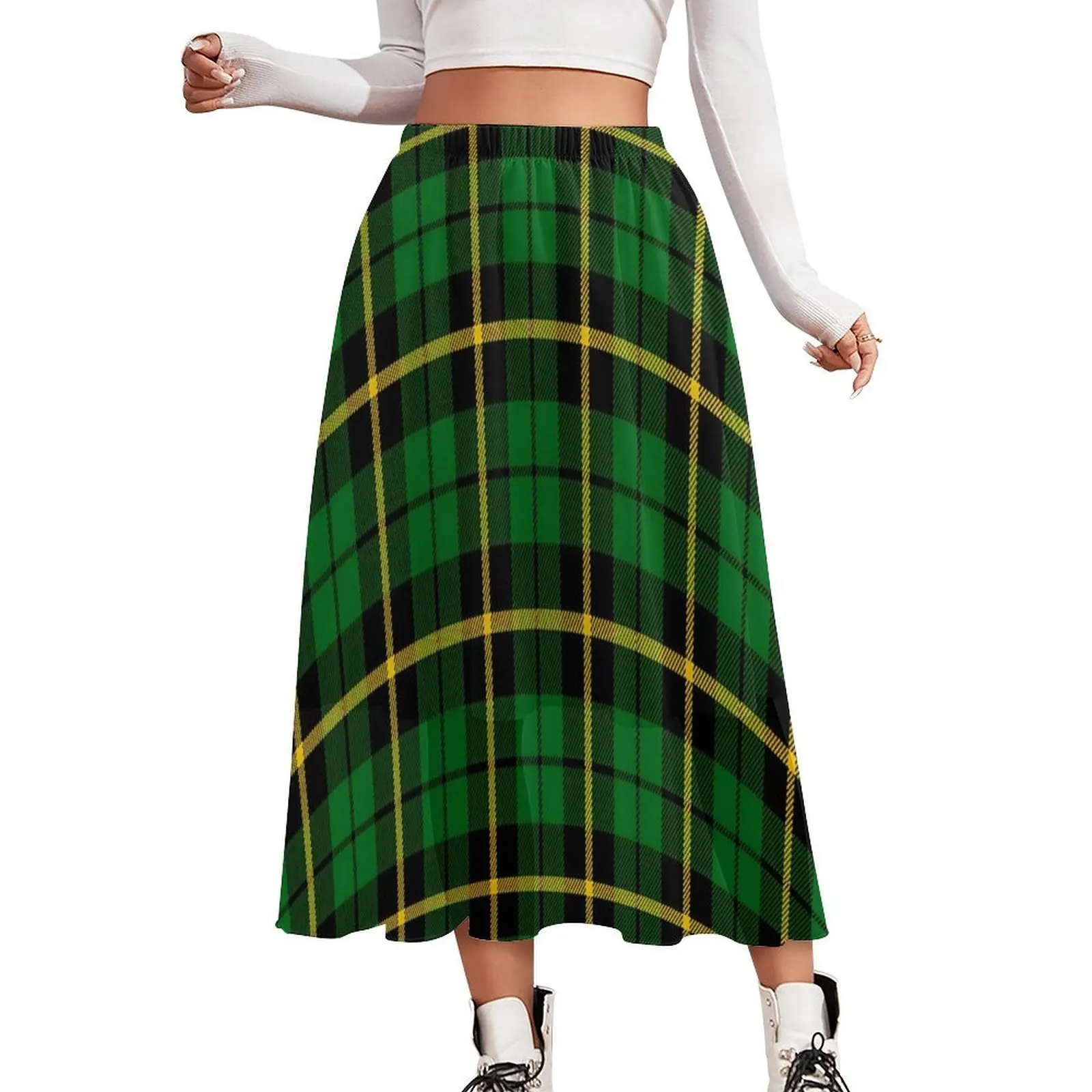 Vintage Plaid Skirt Womens Checkerboard Print Kawaii Boho Skirts Print High Waist Street Wear Casual Skirt Large Size