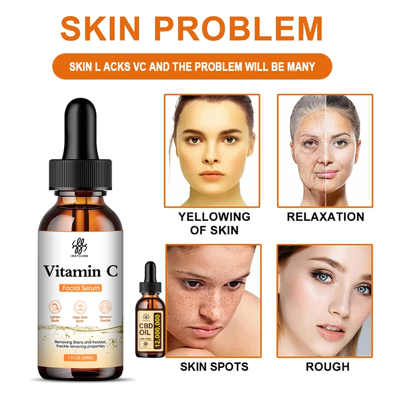 NEW Vitamin C Facial Serum Brighten Skin Lighten Spots Hyaluronic Acid Face Essence Beauty Skin Care Products