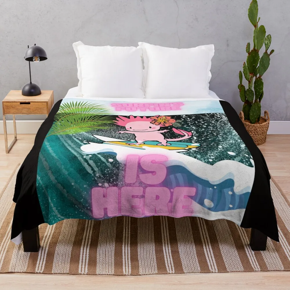 Axolotl: The Future of Surfing Throw Blanket Luxury Summer Beddings Flannels Soft Plaid Blankets