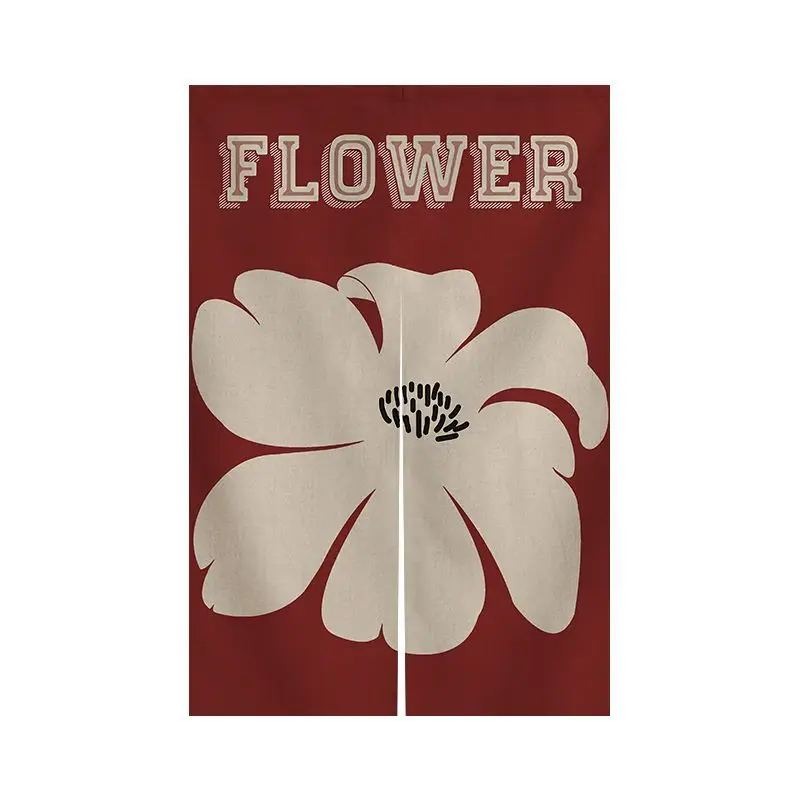 Vintage Big Red Flower Door Curtain Flow Art Floral Fabric Door Curtain Non Perforated Foyer Bedroom Privacy Partition Curtain