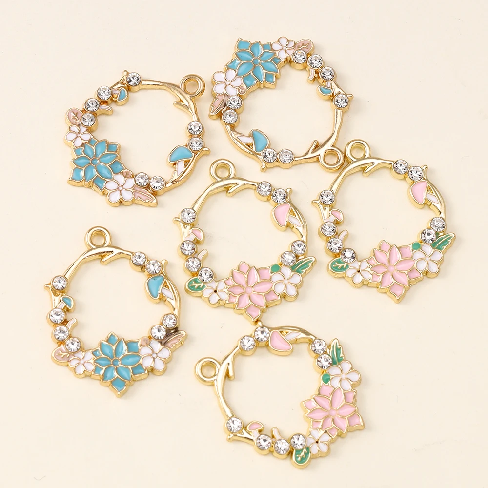 Image of 10 Stück Emaille Frühling Sommer Blumenkranz Charms für Tropfenohrring Anhänger für die Herstellung von DIY Schlüsselanhänger Halskette Schmuck Zubehör