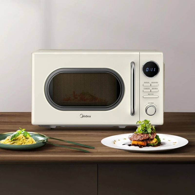 Retro Cream Style Mini Microwave Oven, Compact Single Person Practical Household Microwave