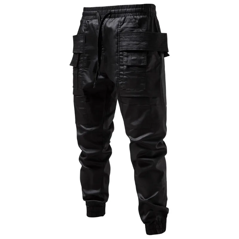 Original Dark Coated Waxed Pants Overalls Men's Locomotive Loose Leisure Heavy Industry Functional Wind Tied Feet Trousers