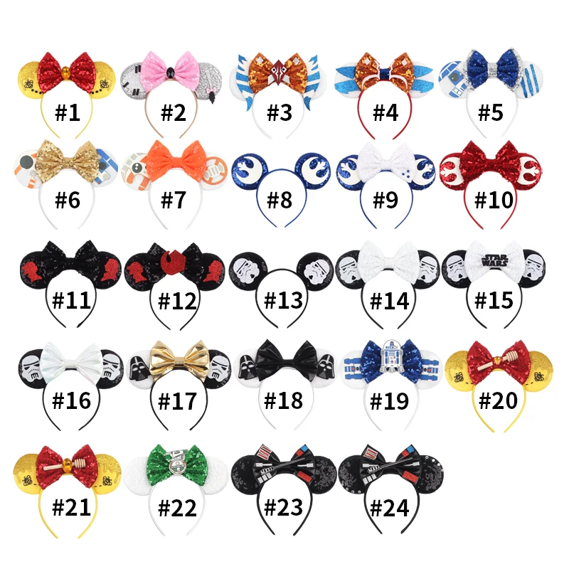 2024 Star War Character Mouse Ears Headband Sequin Bow Hairband Girls Boys Festival Party Cosplay DIY Hair Accessories Boutique