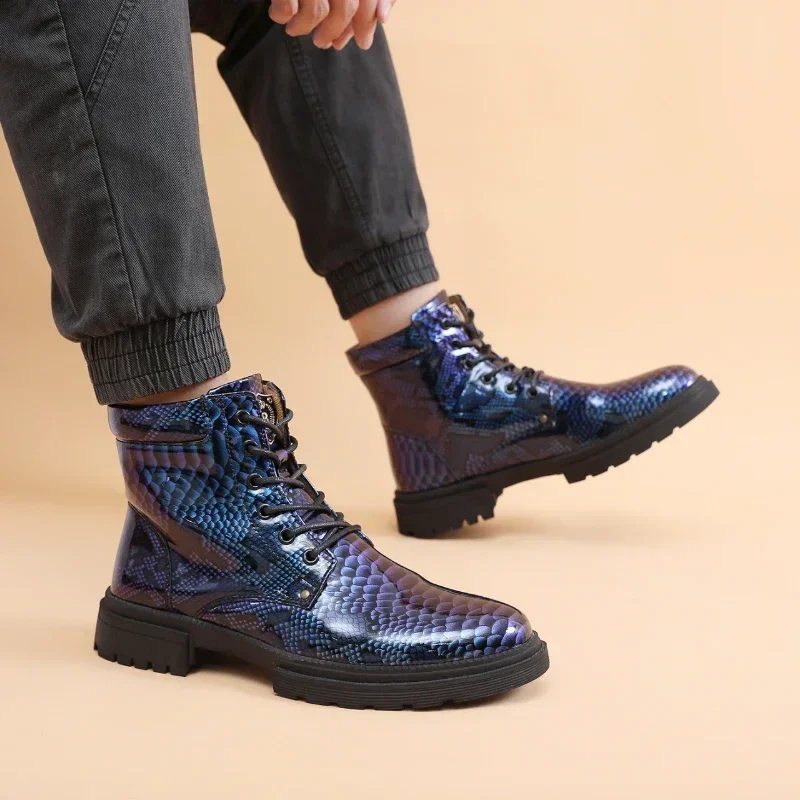 

Snake Print Platform Men's Boots 2023 Winter New High-top Lace-up Sports Motorcycle Boots for Men Large Size 47 Fashion Boots