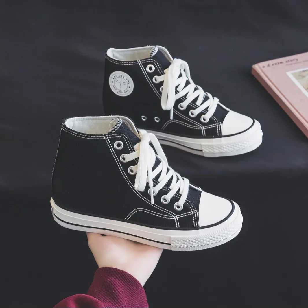 8CM Inner Height Increasing Canvas Shoes Women Inside Increased Ankle Boots Girls Canvas Short Boots Casual  8CM Platform Shoes