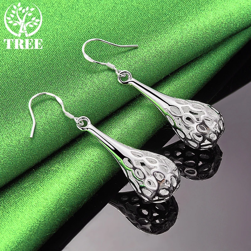 ALITREE 925 Sterling Silver Hollow Water Droplets Drop Earrings For Women Lady Party Birthday Engagement Wedding Fashion Jewelry